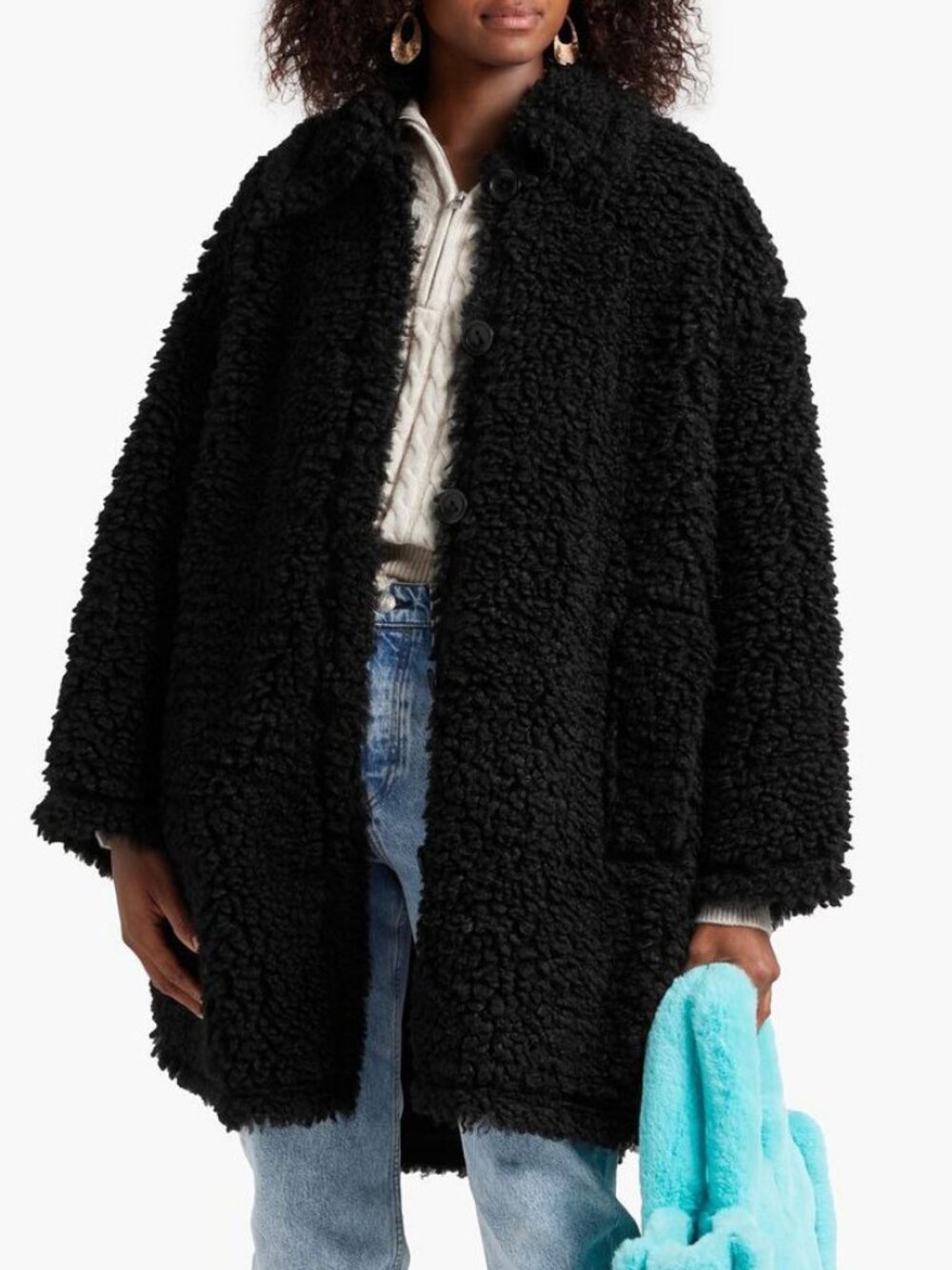 New Stand Studio Gwen Oversized Faux Fur Coat Black 34, XS $725
